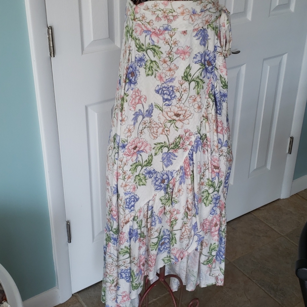 Vintage Havana Floral Ruffle Wrap Skirt Romantic